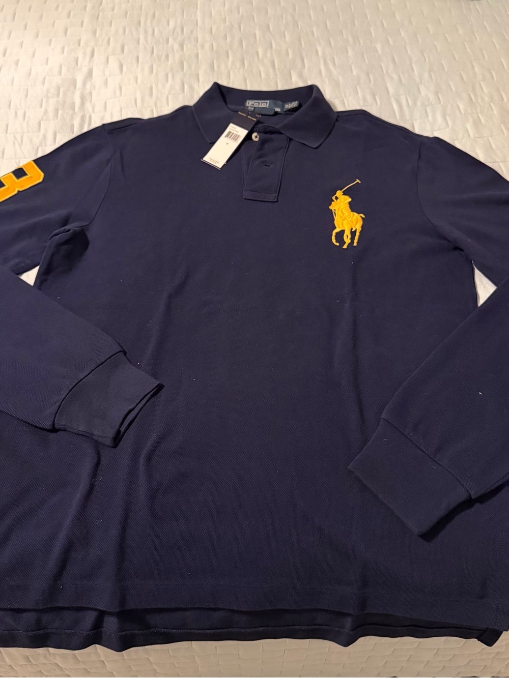Ralph Lauren Navy Long-Sleeve Polo with Yellow Pony